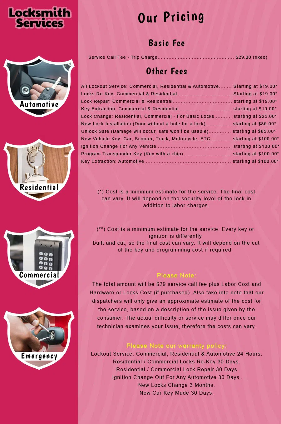 Morganville NJ Locksmith Store Morganville, NJ 732-582-4051 - price-list-c-18